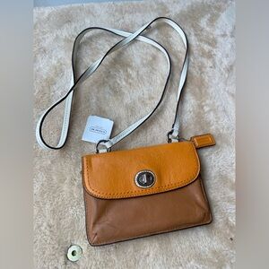 COACH Park Colorblock Dylan Orange Brown Leather Mini Crossbody Wallet Bag